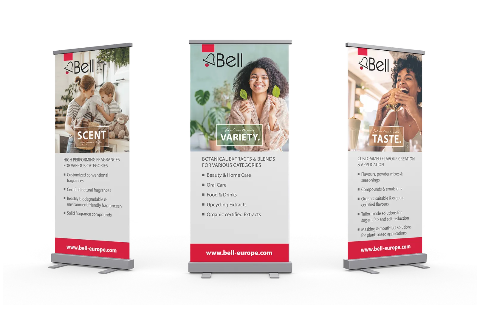 Drei Bell Roll-ups für Botanical, Flavour und Fragrance